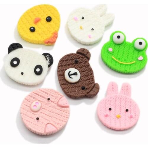 Simulation Knitted Animal Flat Back Resin Cabochon Kawaii Rabbit Frog Panda DIY For Phone Hair Bow Clip Decoration