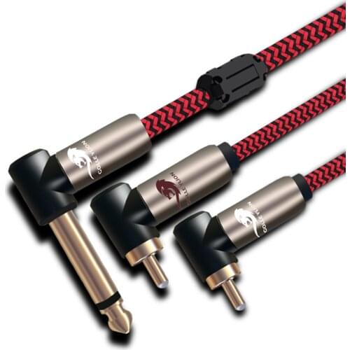 Angled 1/4" Jack Splitter Cable MONO 6.35mm to Dual RCA for Guitar Bess Electric Organ Hifi TS Cable Braided 1M 1.5M 2M 3M 5M 8M