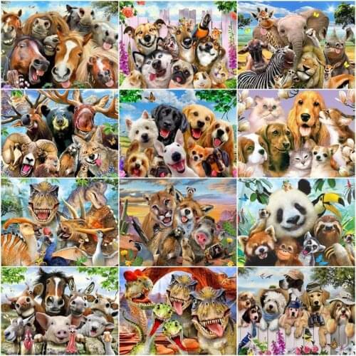 CHENISTORY Oil Painting By Numbers Pet Animals For Adults Paints By Number Dinosaur Canvas Painting Kits Home Decoration DIY Gif