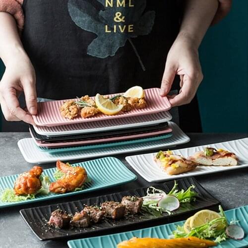 Nordic Ceramic Sushi Plate Rectangular Dessert Cake Snack Pastry Western Steak Dishes Japanese Salmon Sashimi Plate Tableware