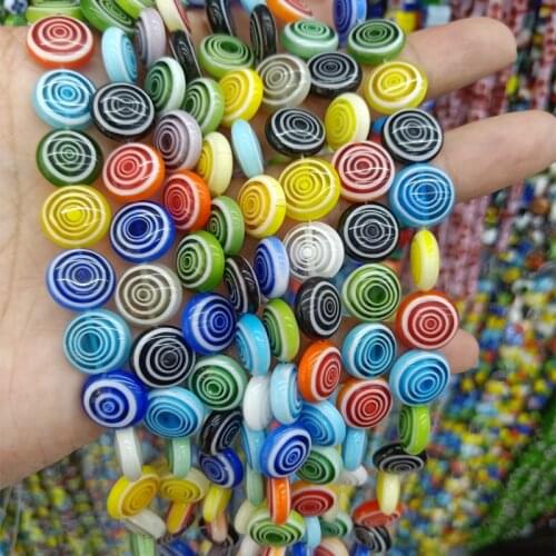 20pcs 12mm Circle Stripe Lampwork Beads DIY Round Loose Spacer Handmade Lampwork Glass Bead For Jewelry Making Bracelet Necklace