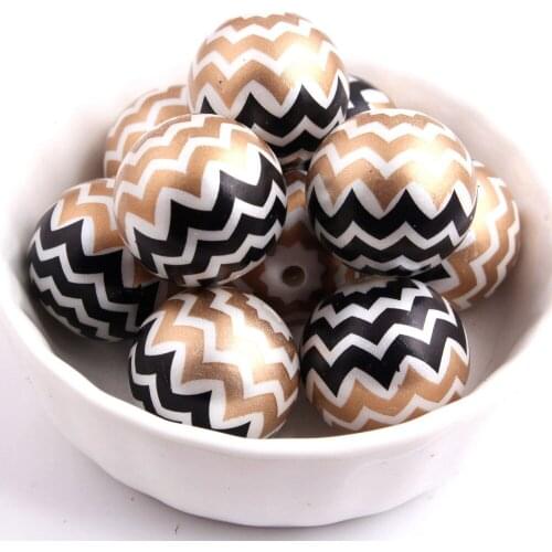 Kwoi vita new 100pcs/lot 20mm black/gold color waves Chevron beads Print Acrylic Imitation pearl Beads for Chunky Necklace