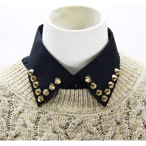 Linbaiway Female Rivet Fake Collar for Women Black Cotton Detachable Collar False Collar Ladies Removable Half Shirt Faux Col