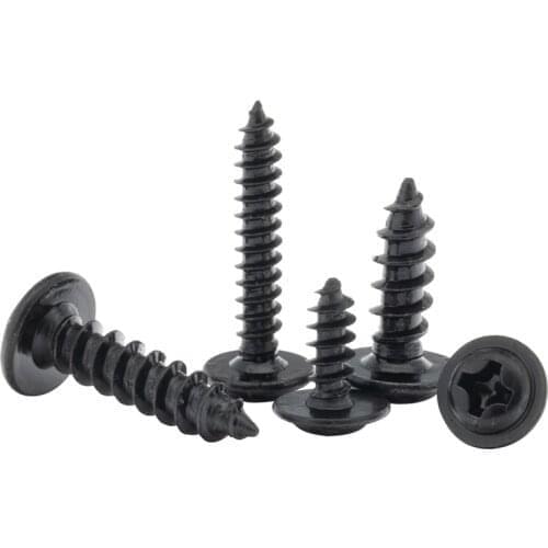 M3 M4 Pan Washer Head Self Tapping Screw Metric Thread Phillips Cross Recessed Wafe Head Bolt Iron Steel Black
