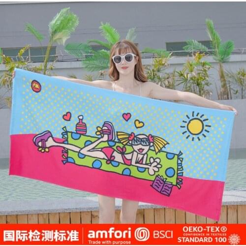Adult terry bath towel, beach towel, soft and water-absorbent, ultra-fine fiber, reactive printing, fast-drying