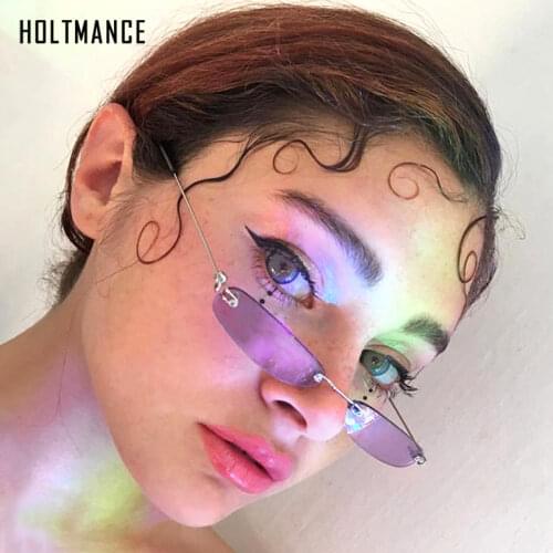 Small Rectangle Sunglasses Women Men Retro Narrow Sun Glasses Rimless Frame Ocean Color Red Metal Shades Street Eyewear Oculos