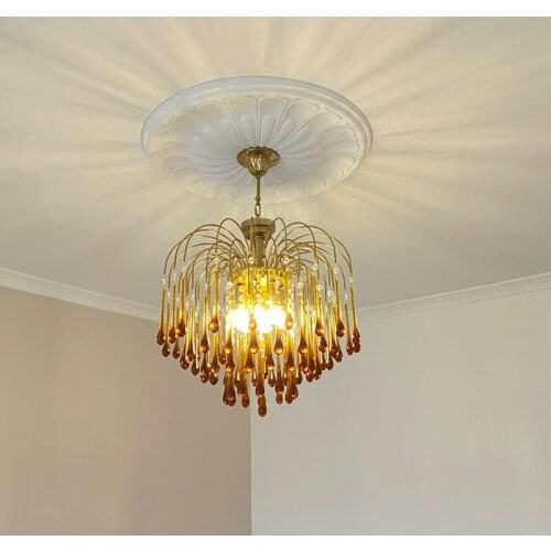 Copper Retro Water Droplets Snot LED Pendant Light Luxury Living Room Lamp Bedroom Porch Lamp Restaurant American Chandelier