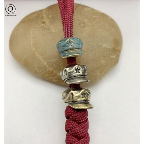 Copper Chinese Red Army Octagonal Cap Knife Beads Rope Pendants Brass Five-Pointed Star Hat Paracord DIY Key Rings Accessories