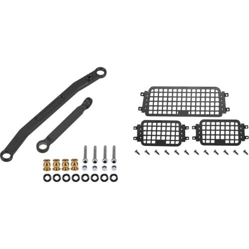 Metal Steering Rod Tie Links Linkage Pull Rod Upgrade Parts with Rear Side Metal Stereoscopic Window Mesh Protective Net