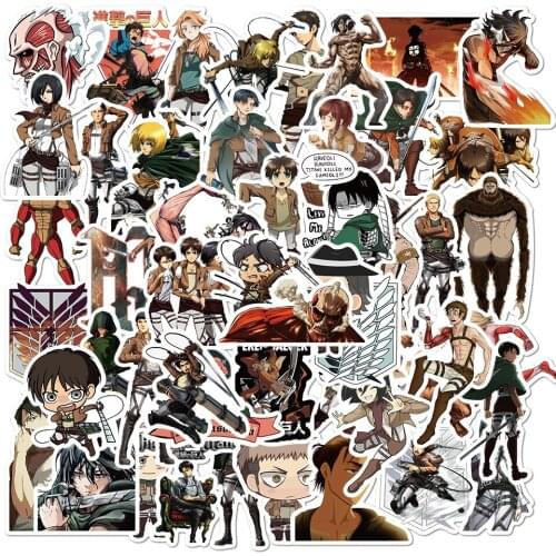 50/100Pcs Japan Anime Attack on Titan Stickers for Skateboard Motorcycle Scrapbook DIY Laptop Snowboard Luggage Cartoon Sticker