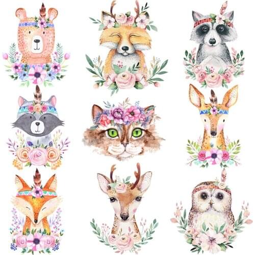 Flower Animal Iron-on Transfers for Clothing Stickers Garland Heat Transfer Vinyl Patch For Clothes Thermal Transfer PVC Patches