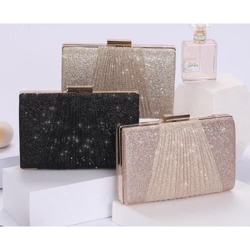 New 2021 Shiny Material Dinner Bag Gold Evening Bags Party Wedding Handbags Purse For Female
