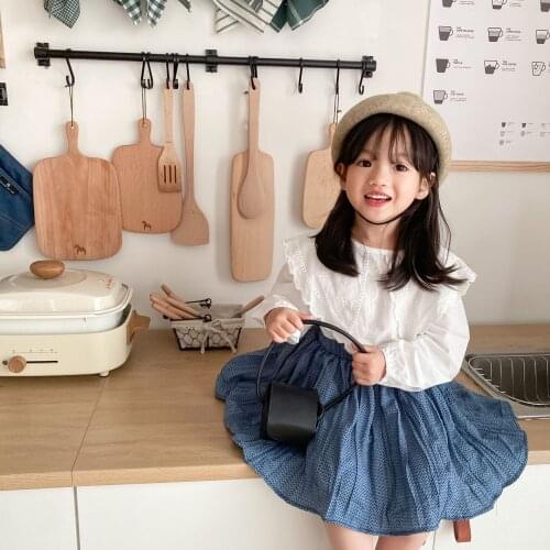 Fall 2021 New Childrens Clothing Korean Style Girls' Lace Collar Shirt Womens Large Lapel Doll Shirt