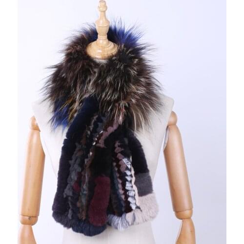 New Womens Winter Rex Rabbit Fur Silver Fox Fur Knitted Scarf Real Fur Wrap Warm Scarves Fashion Wrap Multicolor Neckchief Soft