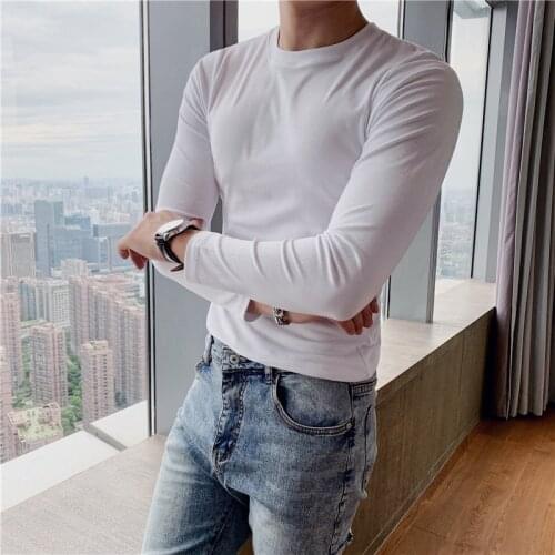 New Arrival Spring Long Sleeve T-Shirt Men Clothes 2021 Simple Slim Fit Fashion O-Neck Stretched Casual Tees Homme Plus Size 4XL