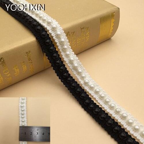 HOT 3D beads flower Cotton embroidery lace fabric applique ribbon trim collar sewing fringe DIY dubai guipure wedding decor