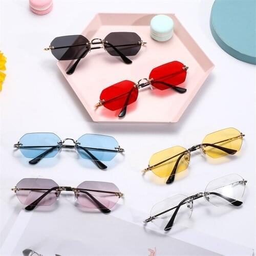 Vintage Rimless Rectangle Sunglasses for Women UV400 Driving Sun Glasses Sexy Summer Small Frame Beach Eyewear
