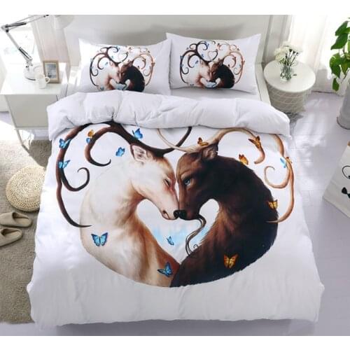 The elk looks at each other With Pillowcase Duvet Cover Sets Bed Double Queen King Size Quilt Covers Pillowcase