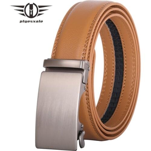 Plyesxale Light Brown Mens Belts Leather For Jeans Automatic Buckle Fashion Casual Belt Men High Quality Cinto Masculino B87