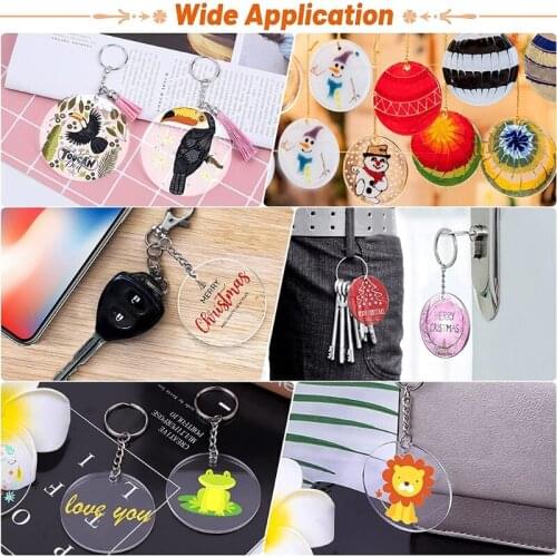 30Pieces Blank Round Acrylic Pieces with Keychains Acrylic Circle Disc Ornament for Bag Tags Keepsake DIY Making T84A