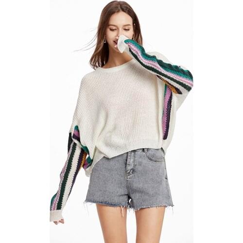 Spring O-Neck Plaid Jumpers Ladies Harajuku Sweater Oversize for Women Loose Casual Knitwear White Knitted Pullover