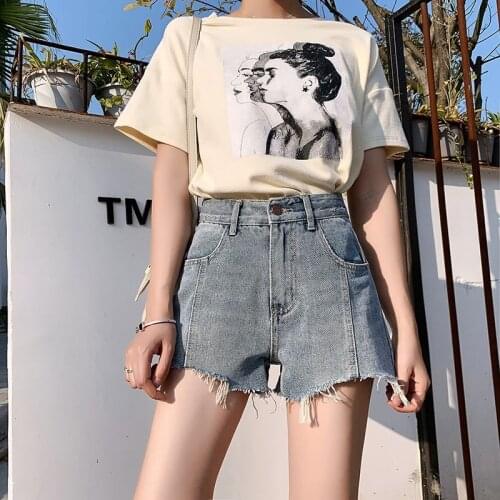High Waist Slim Denim Shorts Bermuda Plus Size Woman New Fashion Tassel Tight Short Jeans Washed Sexy Female Summer Y725