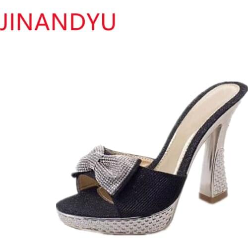 Platform Bling High Heels Women Shoes with Bow High Heels Sandals Fashion Shoes for Women Chunky Heels Female Slippers Sandal