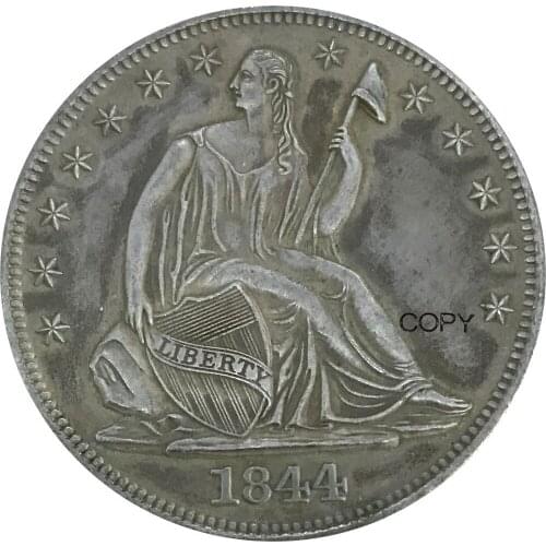 United States Liberty Seated Half Dollars No Motto Above Eagle Large Letters in Legend 1844 o Brass Plated Silver Copy Coin