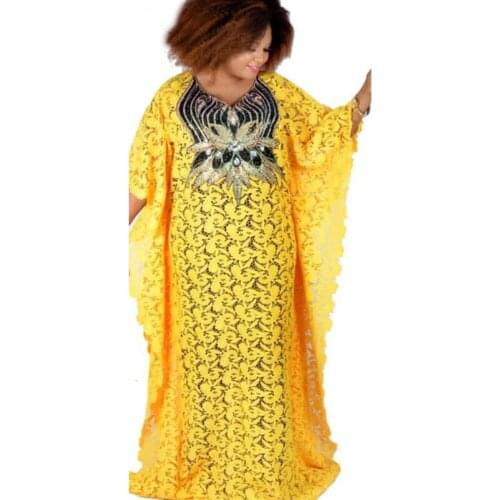 2021 Plus Size Loose African Dress Women Dashiki Lace Floral Flower Embroidered Dress Sequined Long Maxi Dress Elegant Clothing