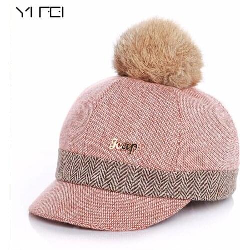 Warm Children Winter Baseball Cap 100% Real Rabbit Hair Ball Sports Golf Hat Kid Winter Pompon Equestrian Cap For Girl Boy