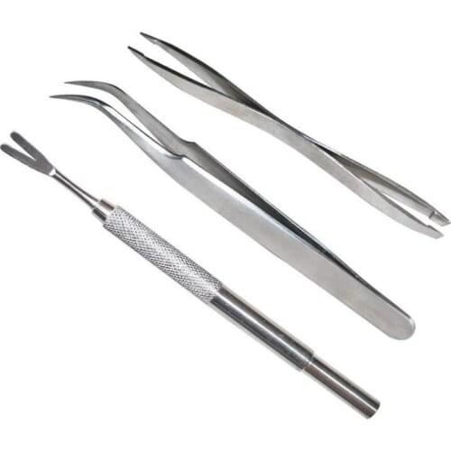 Three sets of stainless steel pet pesticide tools Lice clamp Tick removal fork Pest killing Deworming Tweezers