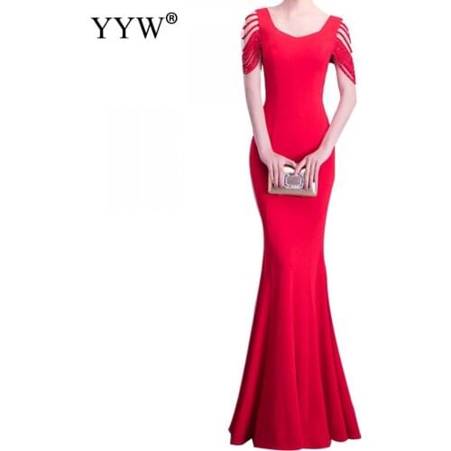 Mermaid Evening Dress Elegant Floor-Length Solid Long Party Gown Hollow Padded Slim Bodycon Dress Sexy Prom Dress Club Vestidos