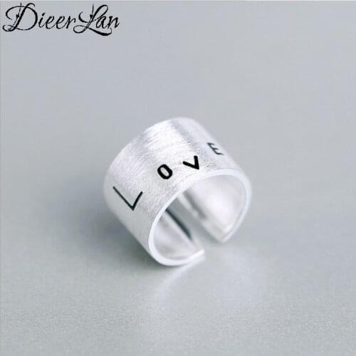 Vintage Silver Color LOVE Letter Rings for Women Adjustable Size Rings For Men Thai Silver Jewelry