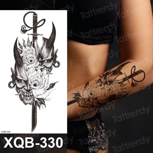 Waterproof tattoo fake black sketch forearm sleeve tattoo water transfer skull lion death rose flower for women girls men sexy