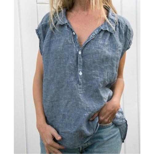 Women Summer Sleeveless V-neck Tops Pure Color T-shirt Casual Tank-Top Loose Cotton Flax Blouse Lady Sleeveless Shirts Plus Size