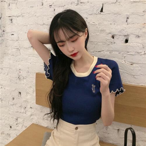 Woman TShirts Womens Short-Sleeved T-shirt 2021 Summer Knitwear Top Crop Top Mujer Camisetas