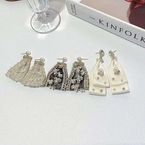 Origin Summer French Vintage Baroque Freshwater Pearl Dangle Earring for Women Tulle Lace 3 Designs Long Earring Jewellery