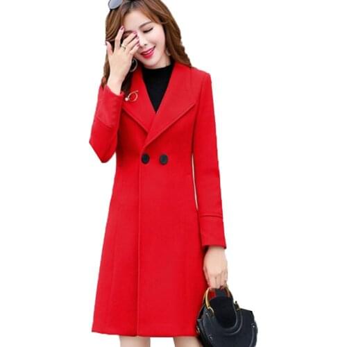 Blended Woolen Coat Jacket Female Long Section Autumn Winter Suit Collar Large Size Fashion Slim Wool Coat Outerwear 2020 B85