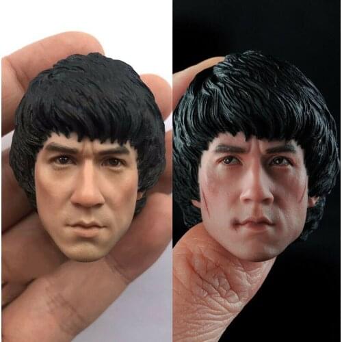 1/6 Jackie Chan Head Sculpt Normal Hurt Ver. PVC Male Soldier Head Carving Fit 12'' Action Figure Dolls