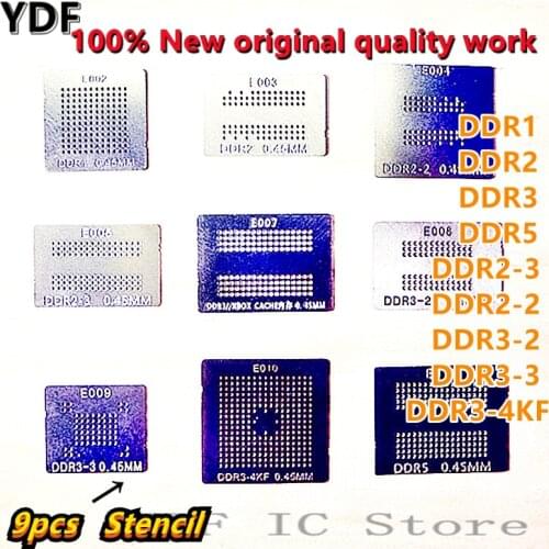 100% New 9pcs Memory Directly Heat BGA Reballing Stencils For DDR1 DDR2 DDR3 DDR5 DDR2-3 DDR2-2 DDR3-2 DDR3-3 DDR3-4KF