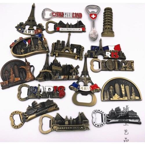 3D Metal Bottle Opener Refrigerator San Francisco Paris British London Qatar Rome Italy Swiss Stickers Souvenir Home Accessories