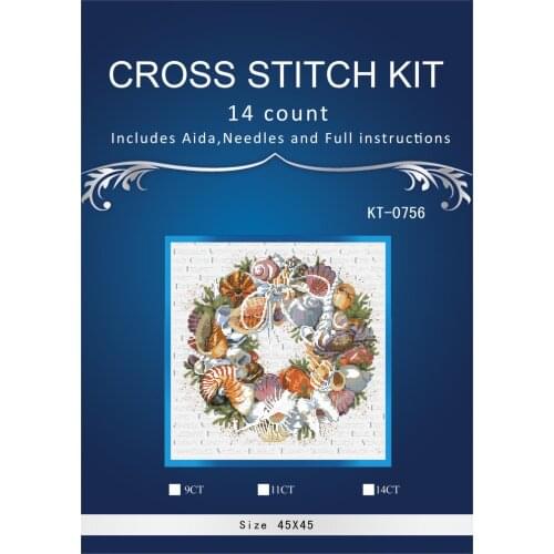 45X45CM, 14CT EN OR RU packing lovely beautiful counted cross stitch kit seashell shell conch wreath garland Janlynn