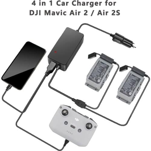 DJI Mavic Air 2 Charging Accessories 4 in 1 Battery Car Charger for DJI Mavic Air 2 / Air 2S Drone and Remote Controller