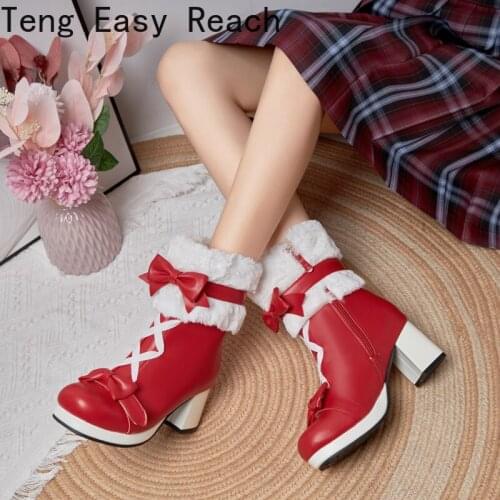 2022 New Ladies Ankle Boots Women Shoes Sweet Lace Lolita Lovely Cosplay Platform Ladies High Heels Boots Woman Plus Size 43