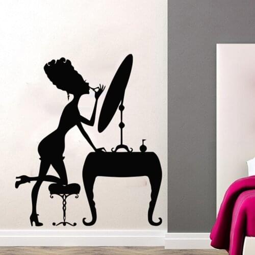 Elegant Woman Wall Decal Make Up Girl Beauty Salon Wall Sticker Hairdressing Hair Vinyl Girls Make Up room Decor Mural X432