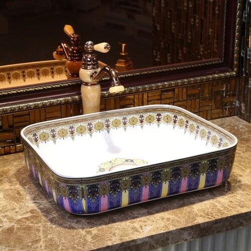 Europe Vintage Style Art Porcelain Counter top Basin Sink Handmade Ceramic Bathroom Vessel Sinks Vanities bathroom sinks bowls