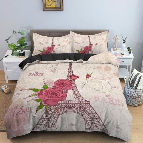 Tower Eiffel Bedding French Style Duvet Cover Set Retro Printed Teens Boys Girls Bedding Sets Queen Quilt Cover Pillowcases