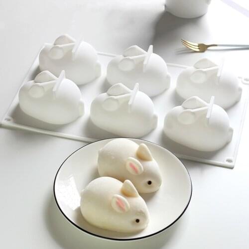 1PC Easter Rabbit Shape 6 grids Silicone Mousse Cake Mold Soap Making Tools Pastry Baking Molds Form for Plaster DIY