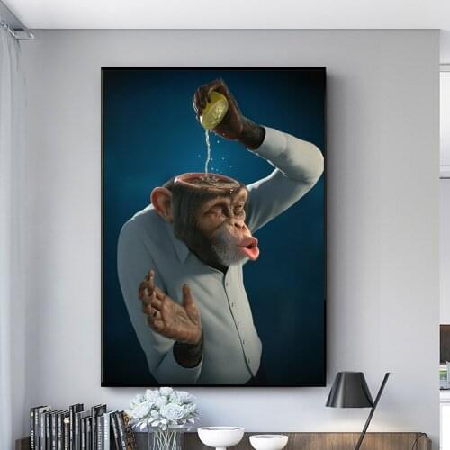 Lemon In Monkey Brain Funny Animal Canvas Painting On Wall Art Poster And Prints Picture Modern Home Decor For Living Room