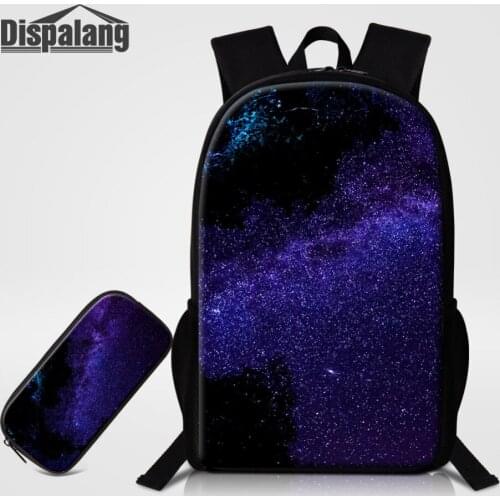 Dispalang 2pcs Sets Kids School Bags for Teenager Pencil Bag Universe Space Galaxy Printing Backpacks for Women Men Pencil Case